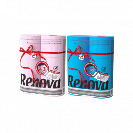 Туалетная бумага 3-слойн розовая/голубая ТМ RENOVA RED LABEL 6шт