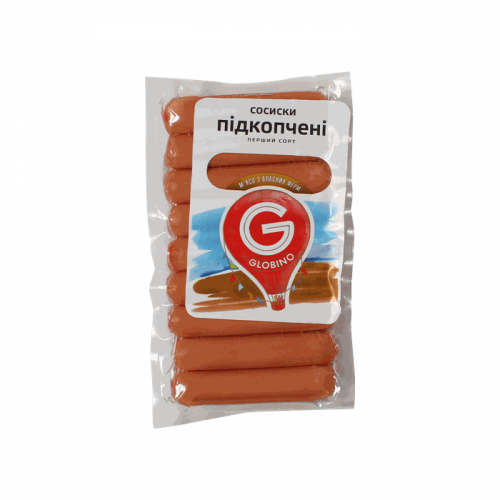 Сосиски подкопченные вареные 1с ТМ Глобино 325г